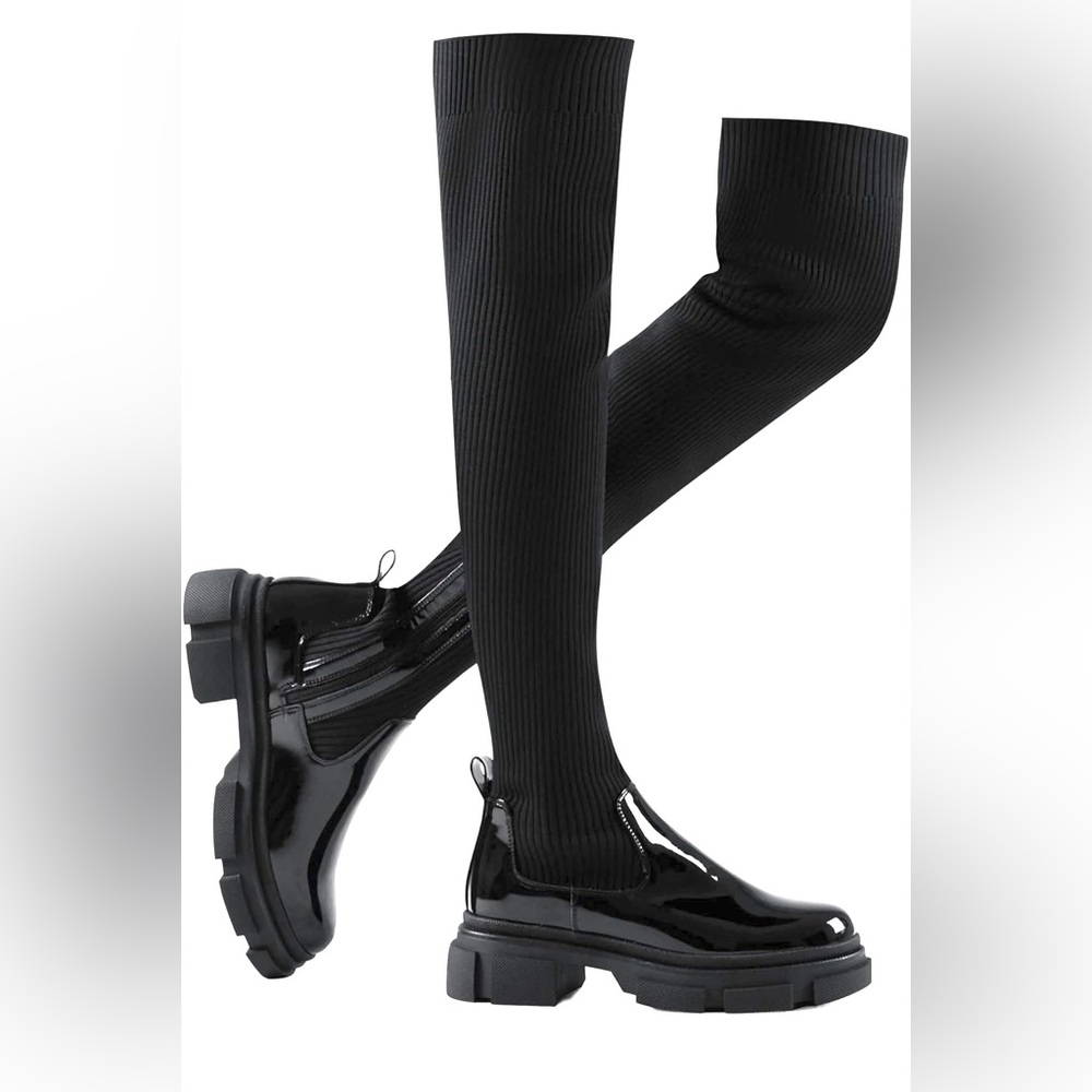 Black Knit Over-the-Knee Boots with Ribbed Material Side Zip Women’s size 8
